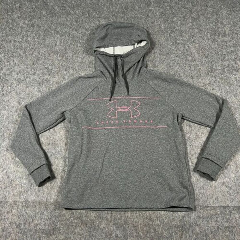 Under Armour Women's Fleece Hoodie Size M‎ Gray and Pink Logo Cotton